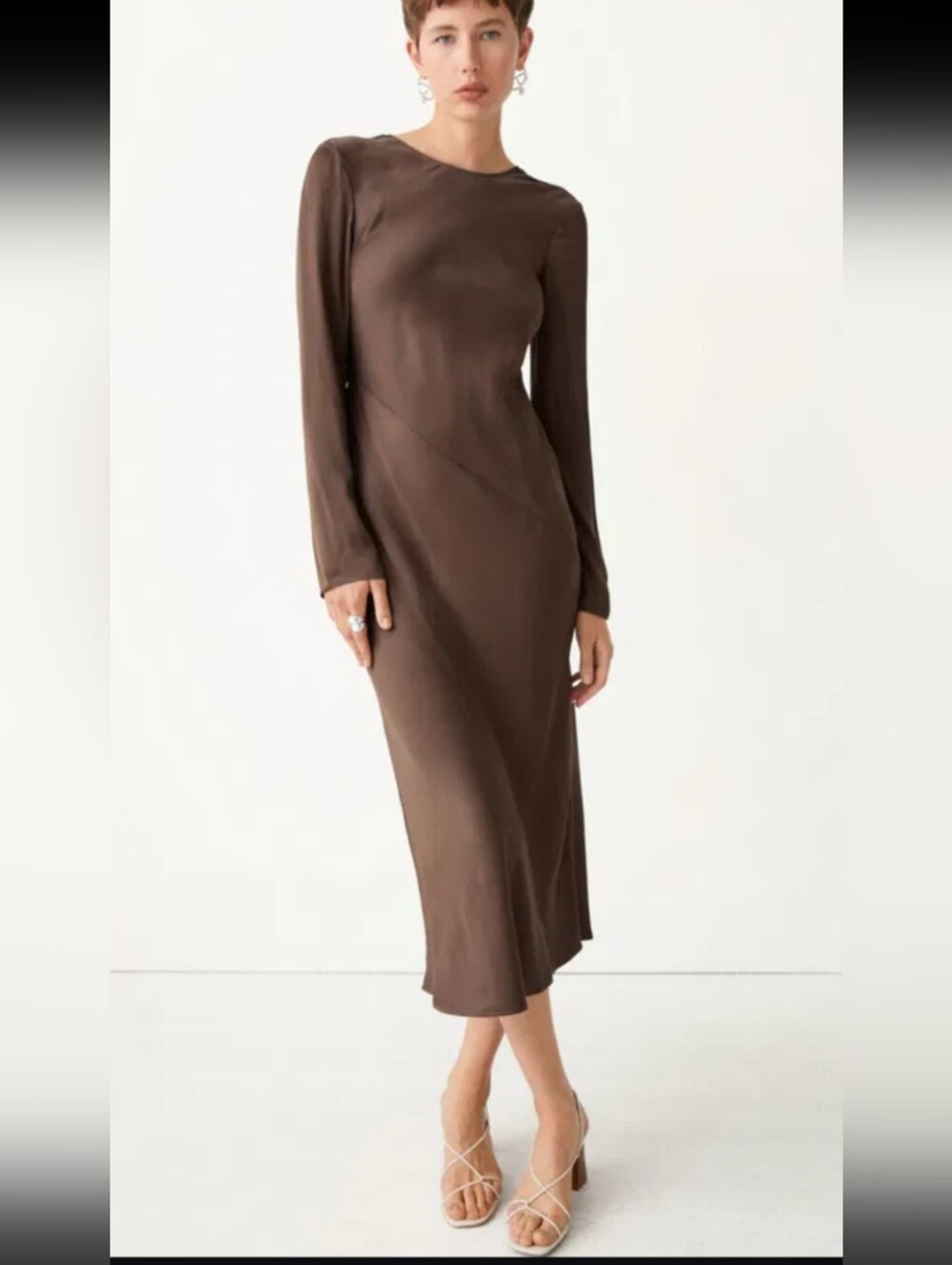 & Other Stories  Chocolate Brown Midi Viscose Dress